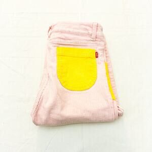 Hammies Vintage Color Block Pink Flare Leg Bell Bottom Corduroy Jeans Size 30